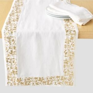 ❤️BUY 2 GET 1 FREE Sur La Table Gold Leaves Linen Runner,Retail Price $79.95 USD